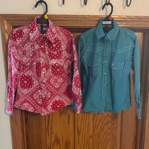 Girls Western Style Red and Teal Shirts